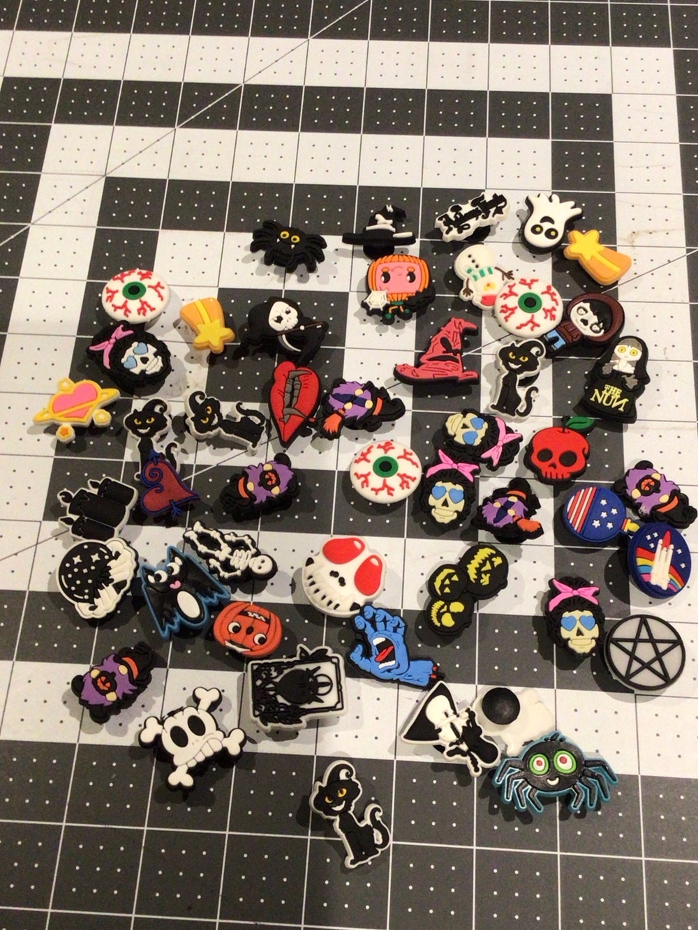 48 Assorted Holiday-Themed Kids Shoe Charms - Black, Purple, Red, White, Yellow
